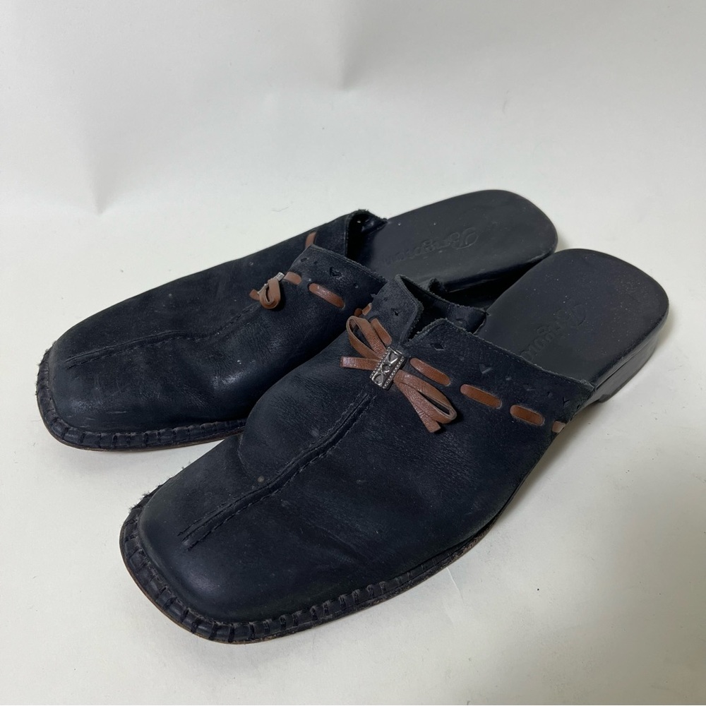 Brighton Mules Black Brown Bow Slides Sz 8 Women’s Flats Shoes Leather